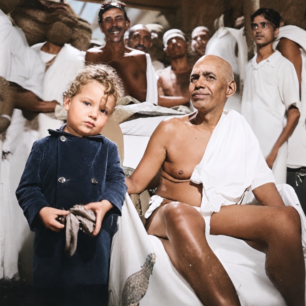 Young visitor with Bhagavan Sri Ramana Maharshi